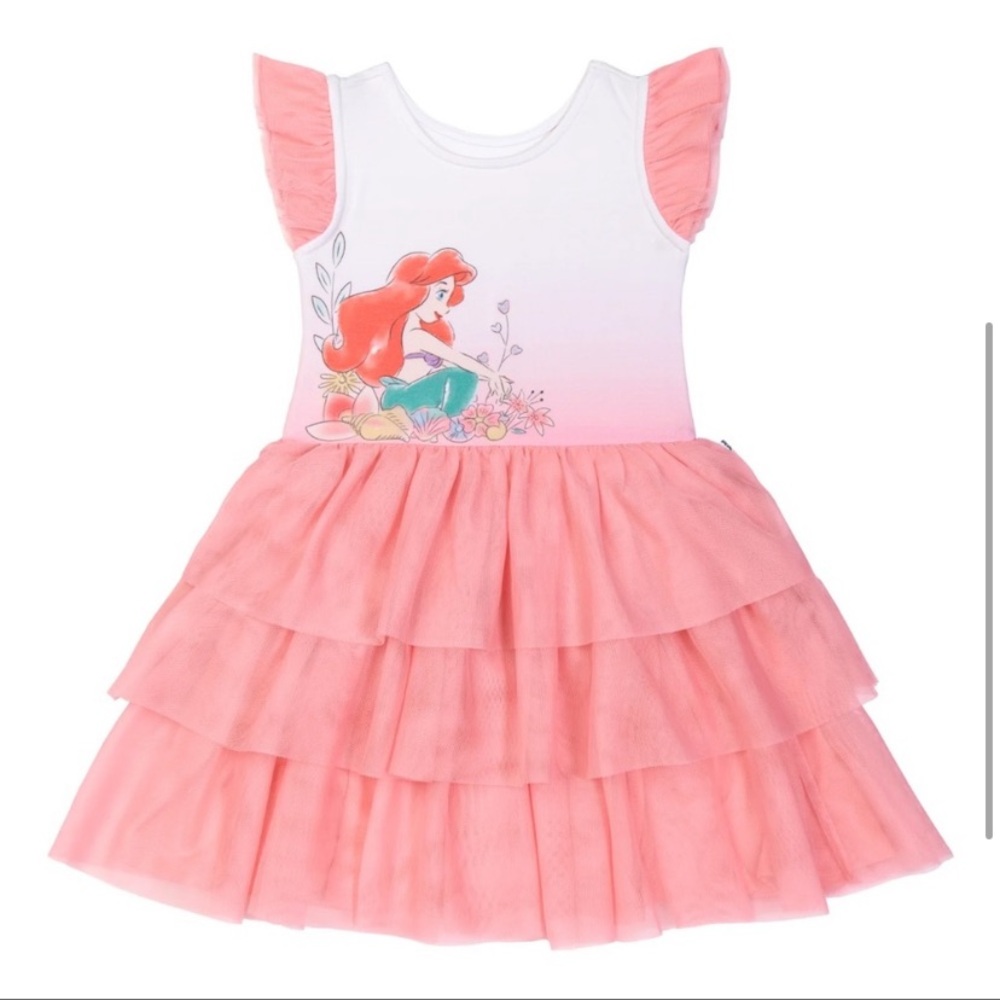 Little Sleepies Disney Princess Ariel Tiered Tutu Dress with Bloomer, Size 6-12m